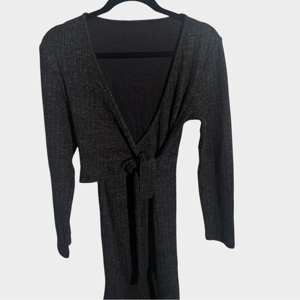 NEW Cupshe Charcoal Jersey Surplice Long Sleeve Midi Dress, Small - Picture 4 of 11